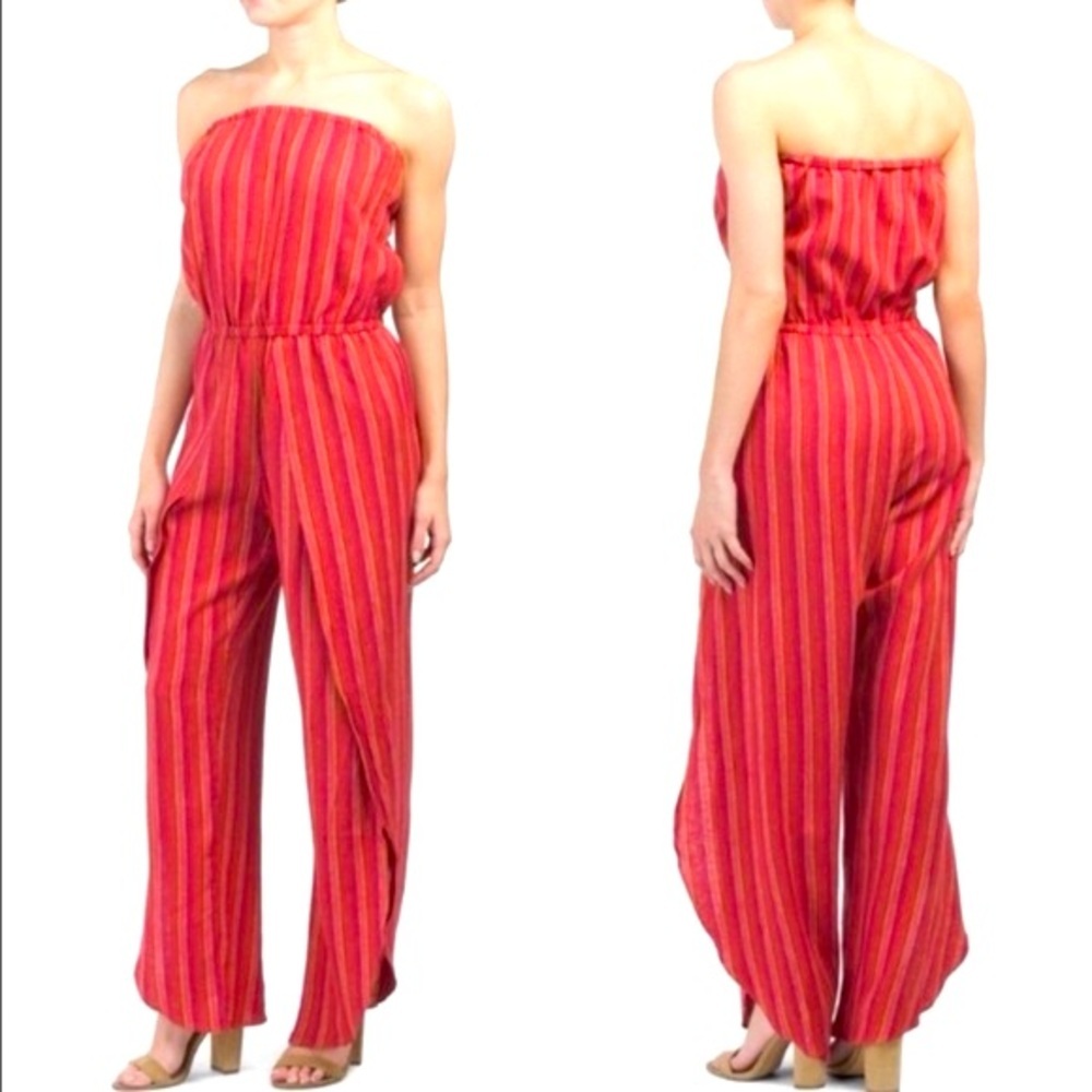 Anthropologie Drew Linen Blend Emerson Stripe Split Tulip Leg Strapless Jumper